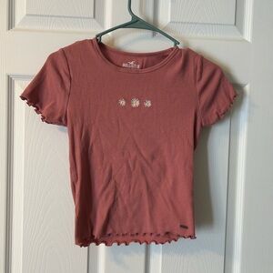 Hollister Rose Colored embroidered Ribbed Tee